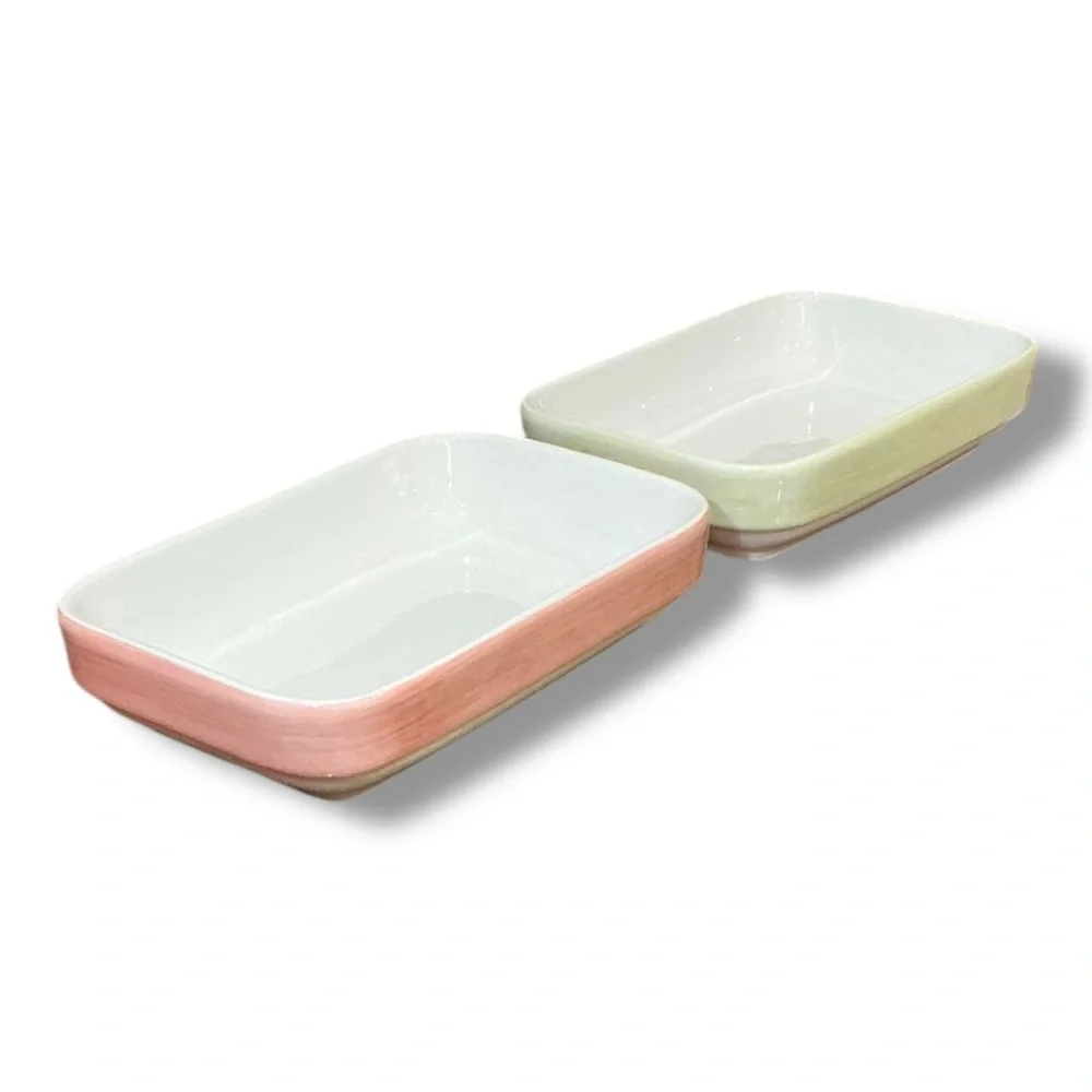 Set of 2 Burlodge Continental Hotelware Rectangular Dishes – Pink & Green